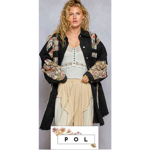 New POL Boho Whimsigoth Patchwork Embroidered Free People Style Jacket Sz LG